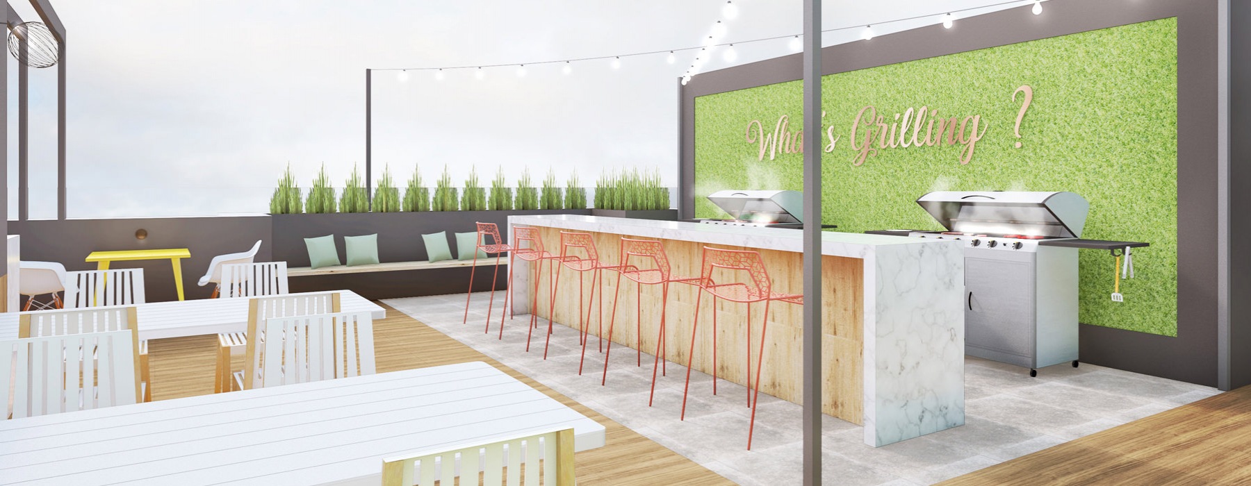 Rendering of Rooftop Lounge and Grilling Area